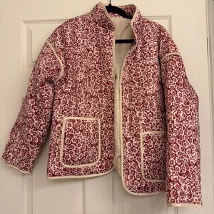 Quilted Floral Red Jacket with Cream Trim